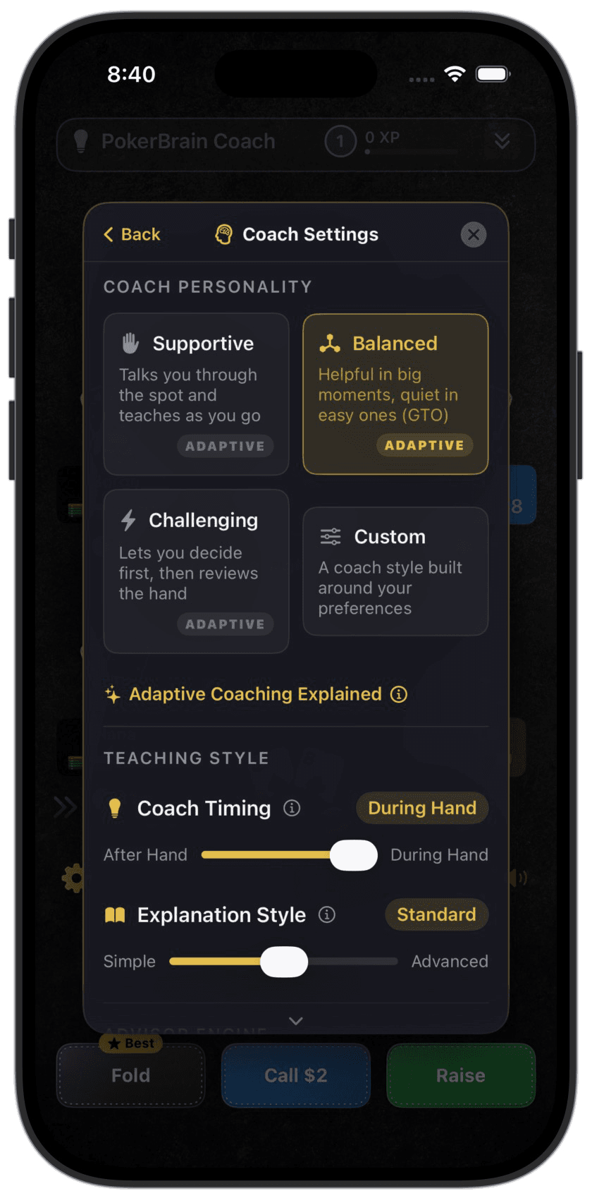 Coach settings